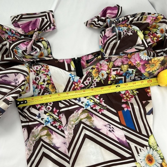 CQ BY CQ Mixed Media Floral Geo Dress with puff sleeves shoulder bows size Small - Picture 9 of 10